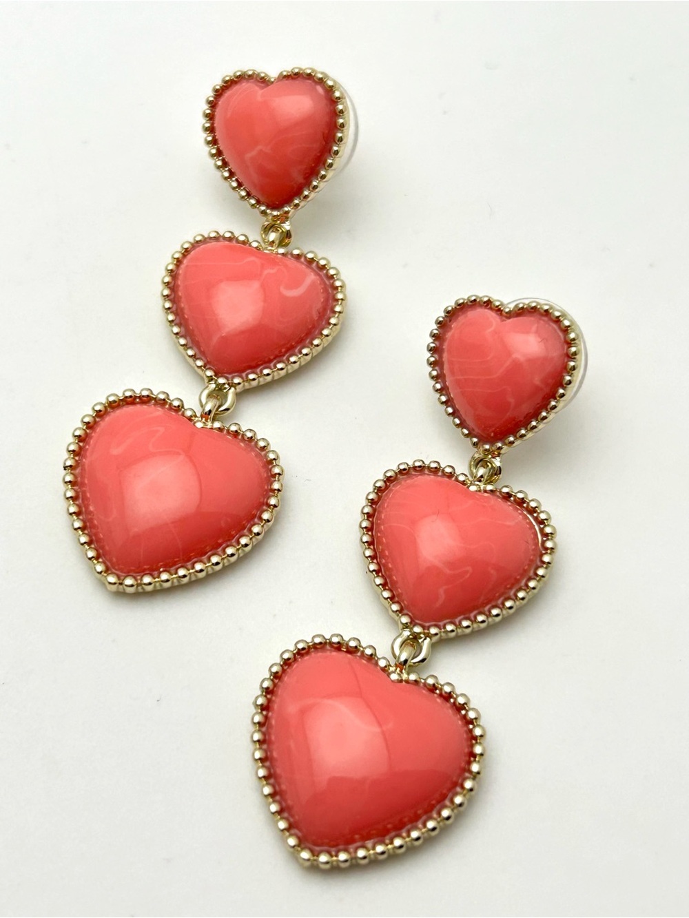 J. Crew Coral/Pink Heart Drop Earrings